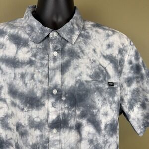 Vans Tie Dye Peace Sign Shirt Mens Large Alloy Gray Short Sleeve Button Down